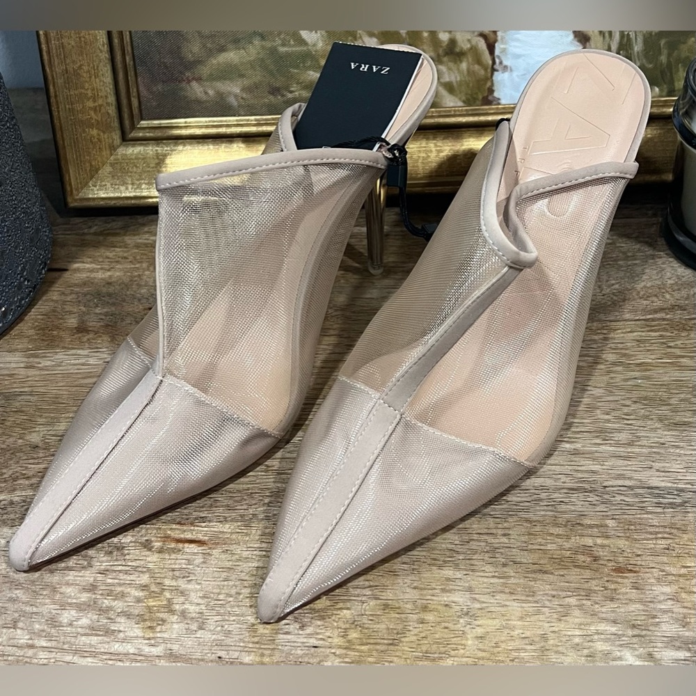 Zara Mesh Nude Heels